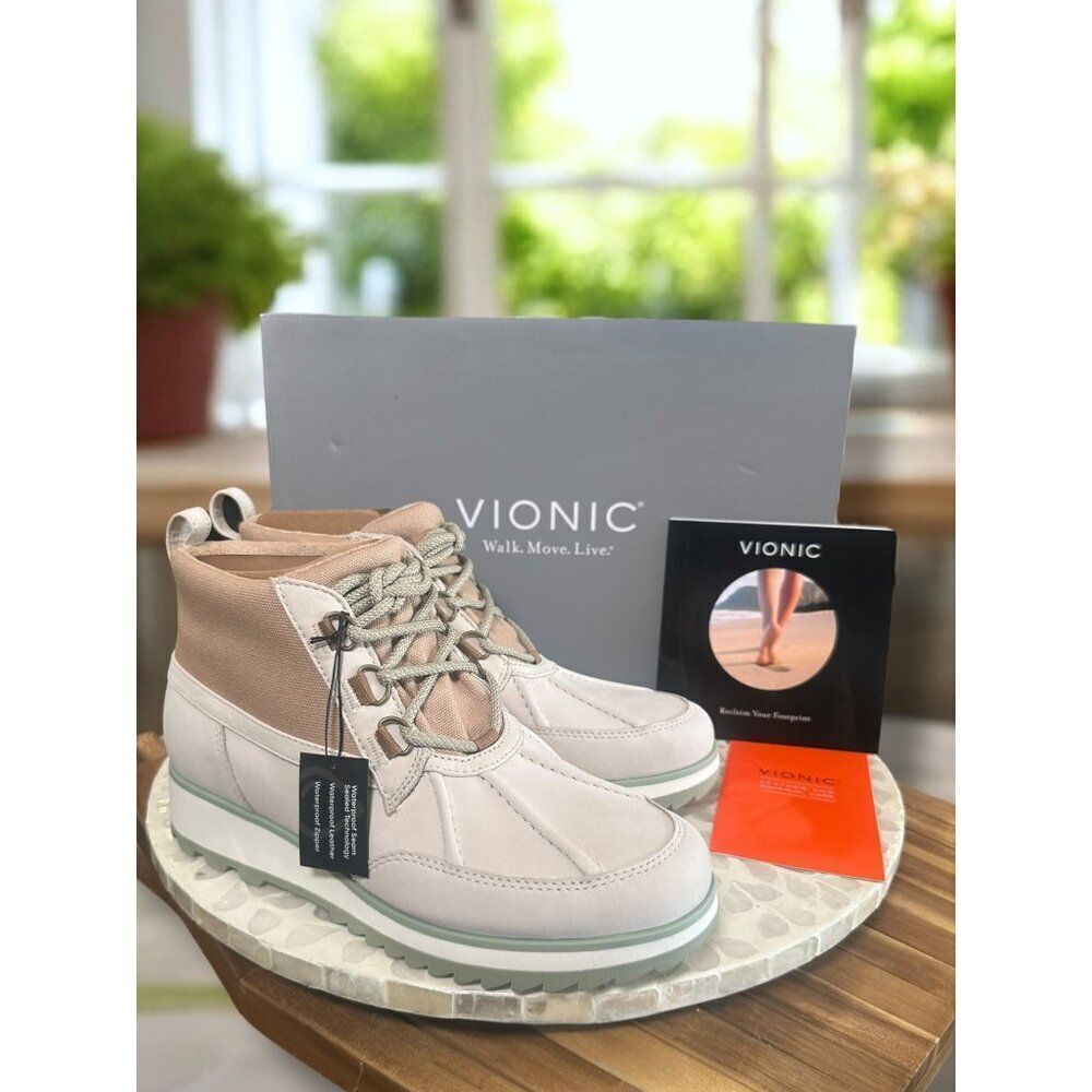 Vionic $170 Nolan Orthotic Leather Waterproof Arch Support Hiking Boot Women 6.5